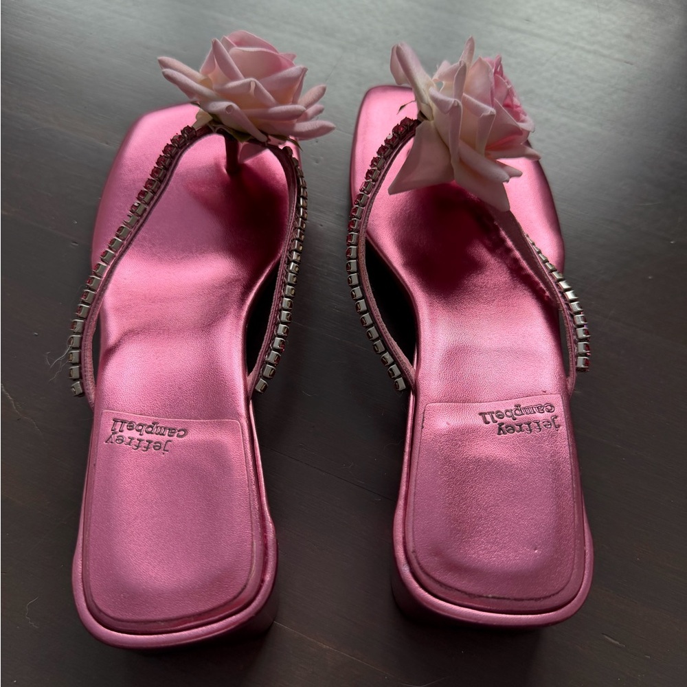 NWOT Jeffrey Campbell Primrose pink rhinestone Flip Flop with rose size 8 - Picture 7 of 11